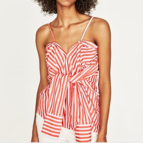 Zara Coral Striped Multi-way Convertible Shirt - Picture 6 of 10